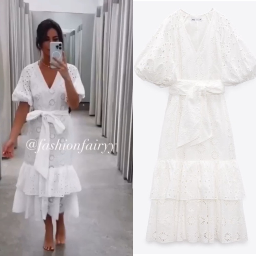 ZARA BELTED EMBROIDERED DRESS